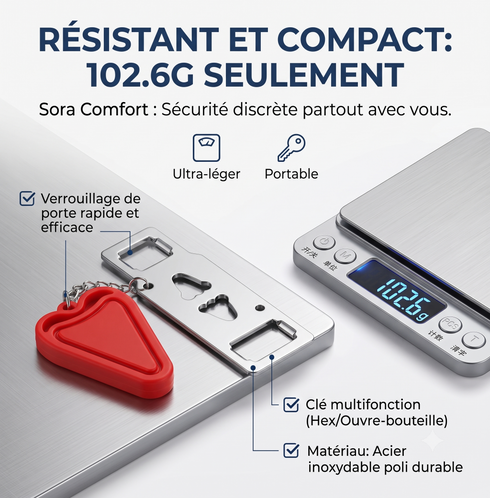 Verrou de Porte Portable de Sécurité Sans Perçage – Loquet Amovible pour Hôtel, Voyage, Appartement & Maison
