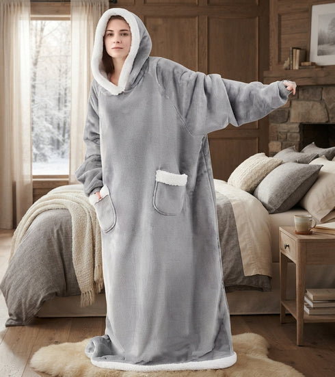 Plaid Polaire Géant 150 cm avec Manches et Capuche, Couverture Sweat Oversize Ultra Douce et Chaude pour Femme et Homme, Vêtement Cocooning d’Hiver