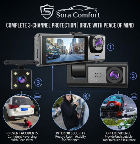 1080P Dual Dash Cam for Car, Front and Interior Camera, IR Night Vision Car DVR, Wide Angle Driving Recorder, Loop Recording