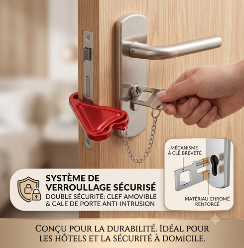 Verrou de Porte Portable de Sécurité Sans Perçage – Loquet Amovible pour Hôtel, Voyage, Appartement & Maison