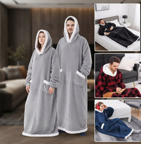 Plaid Polaire Géant 150 cm avec Manches et Capuche, Couverture Sweat Oversize Ultra Douce et Chaude pour Femme et Homme, Vêtement Cocooning d’Hiver