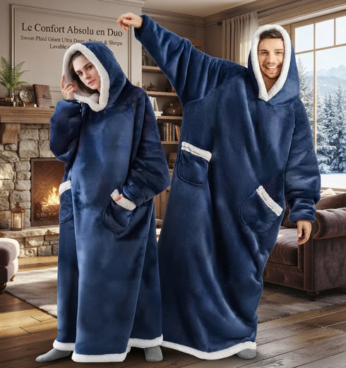Plaid Polaire Géant 150 cm avec Manches et Capuche, Couverture Sweat Oversize Ultra Douce et Chaude pour Femme et Homme, Vêtement Cocooning d’Hiver