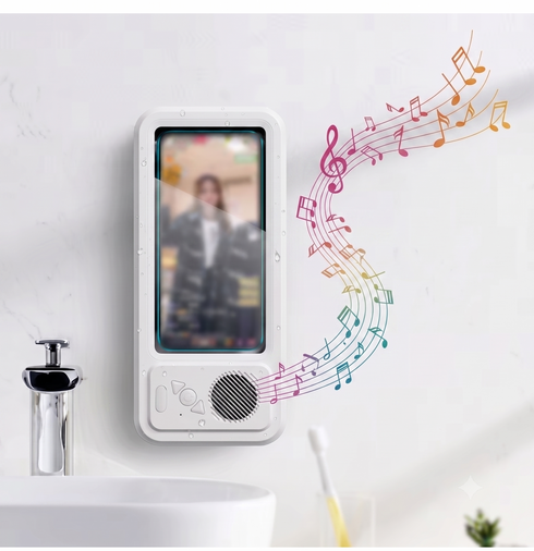 Support Téléphone Étanche pour Douche avec Enceinte Bluetooth & Rotation 360°